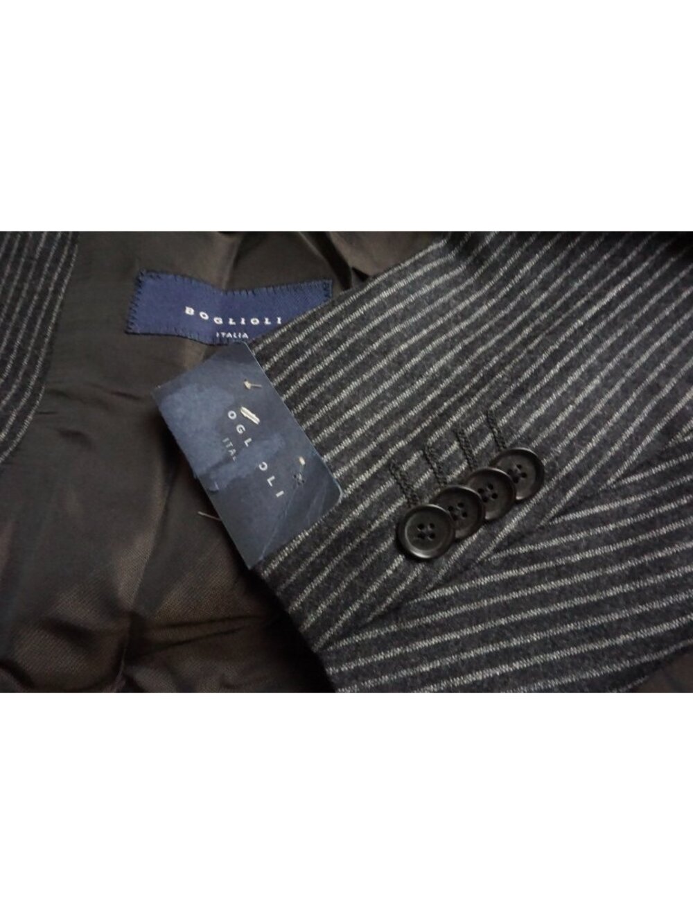 Boglioli Charcoal Striped Flannel Wool 2 Pc Suit Jacket Pants 46R US BRAND NEW